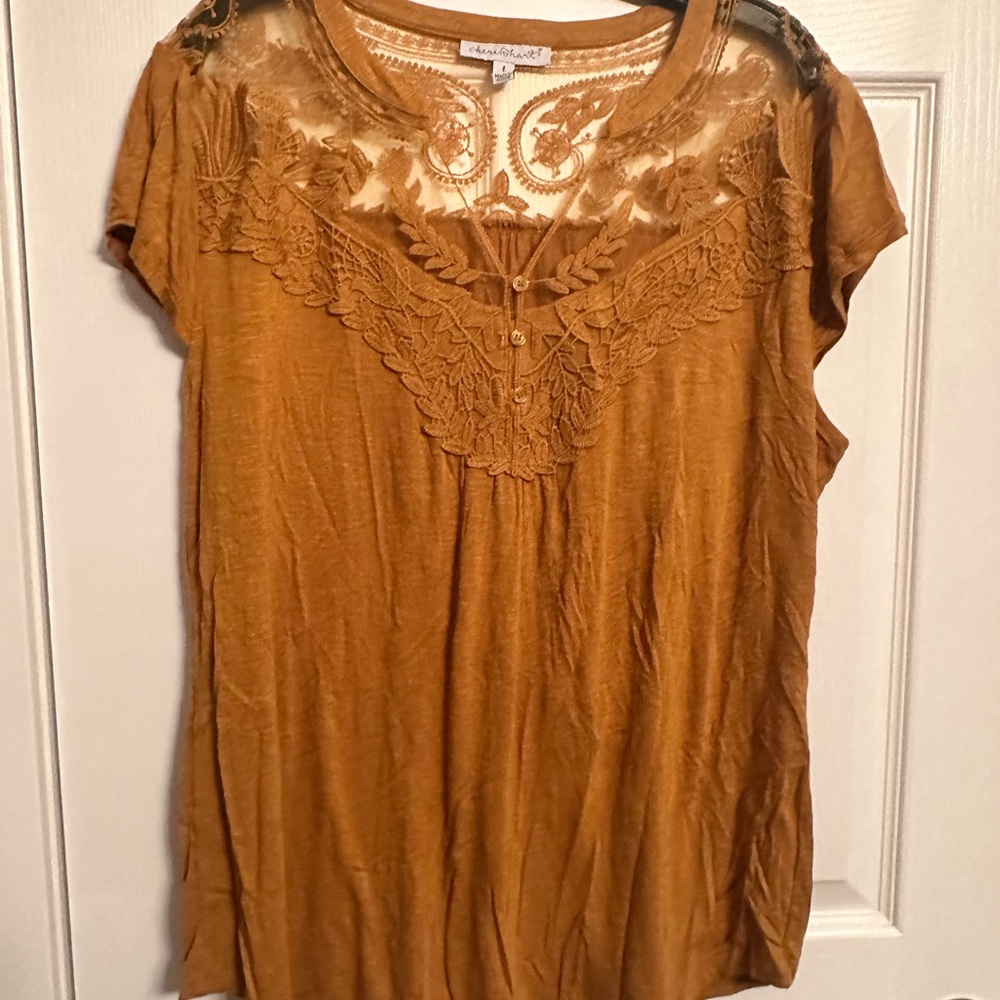 Women's Brown Lace Detail Top